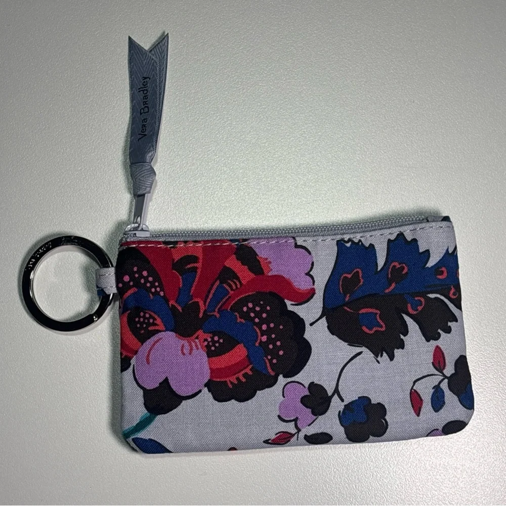 Vera Bradley Gray Floral Card Case with Key Ring